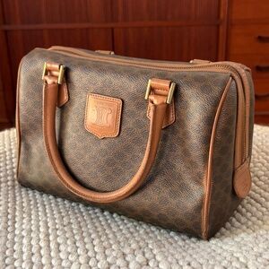 CÉLINE Brown Coated Canvas Macadam Boston
